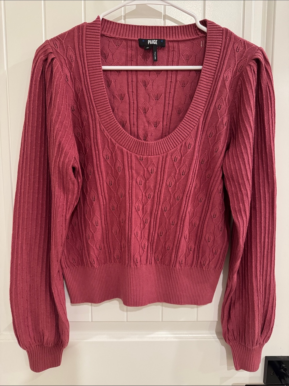 PAIGE Dusty Rose Cable Scoop Neck Sweater